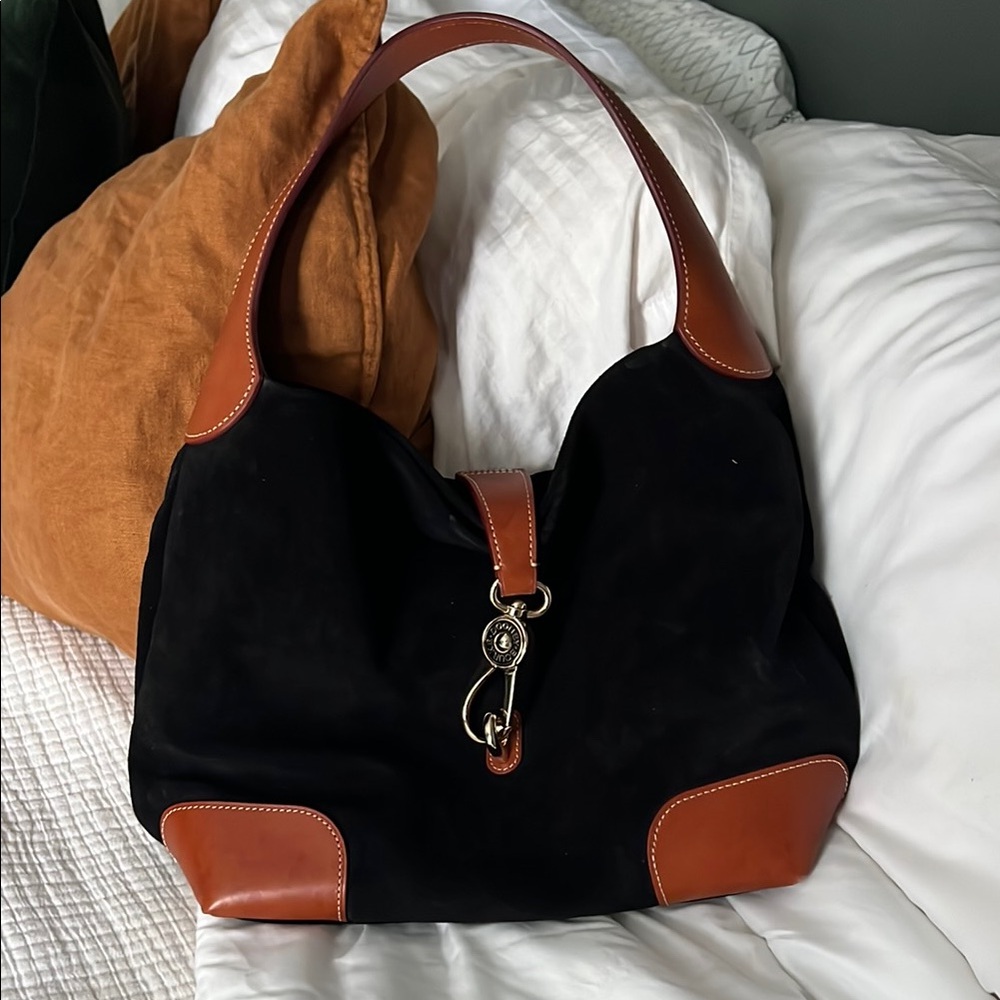 Elegant Black Suede and Brown Leather Dooney and Bourke Women's Bag